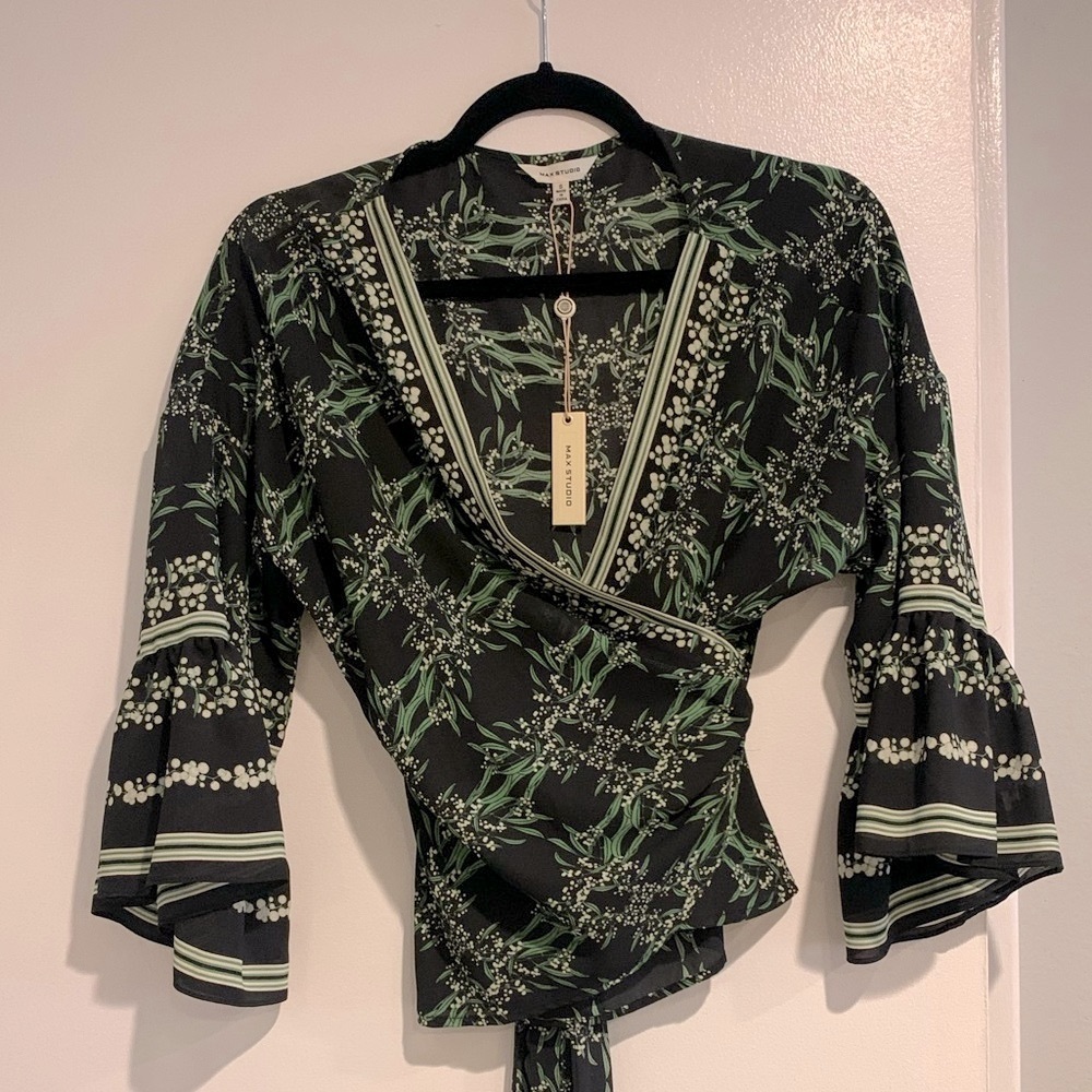 Max Studio floral wrap blouse